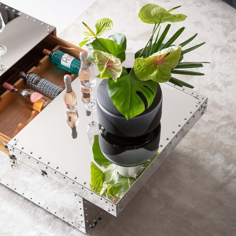 Table basse de bar argentée sur roulettes - Vegas - Kare Design