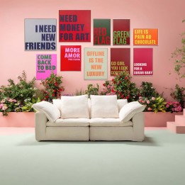 Tableau rouge et bleu carré - Need Money - Kare Design