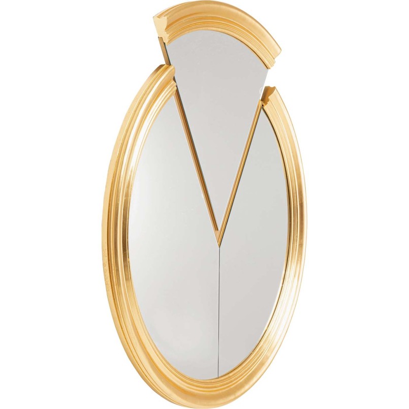 Asymmetrical round gold mirror - Double Vision - Kare Design