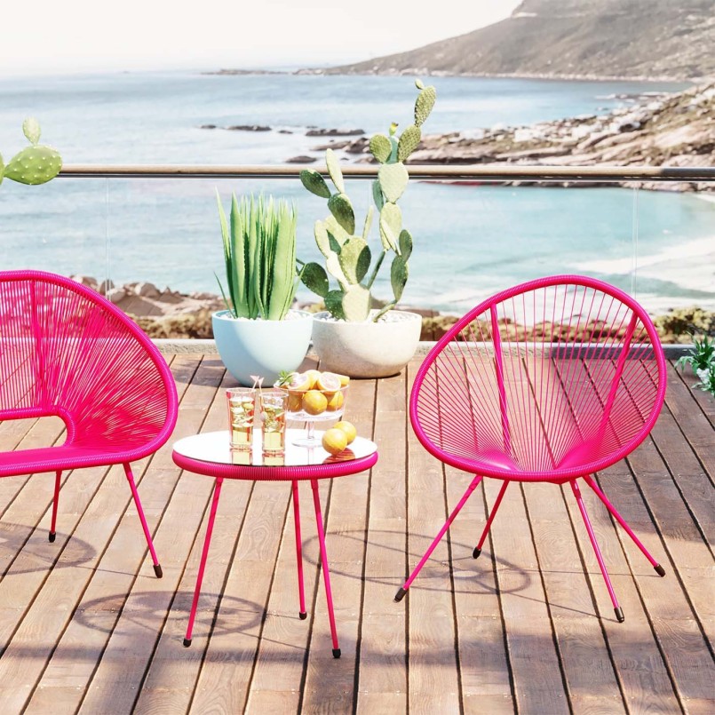 Fauteuil de jardin rose et table d'appoint - Acapulco - Kare Design