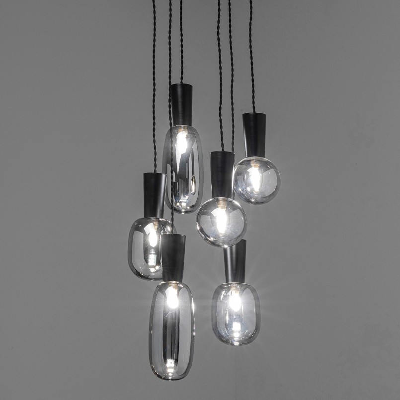Suspension en verre argenté et acier noir - Romeo - Kare Design