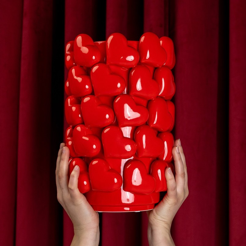 Vase cœurs rouges en porcelaine - Kare Design