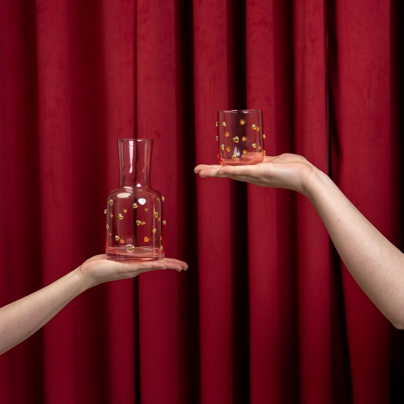 Pink water glasses with golden hearts - Party Hearts - Kare Design