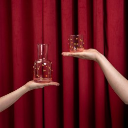 Pink glass carafe with golden hearts - Party Hearts - Kare Design