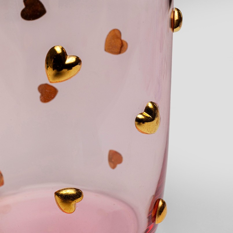 Pink water glasses with golden hearts - Party Hearts - Kare Design