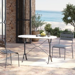 Table à manger en marbre blanc et acier noir - Bistrot - Kare Design