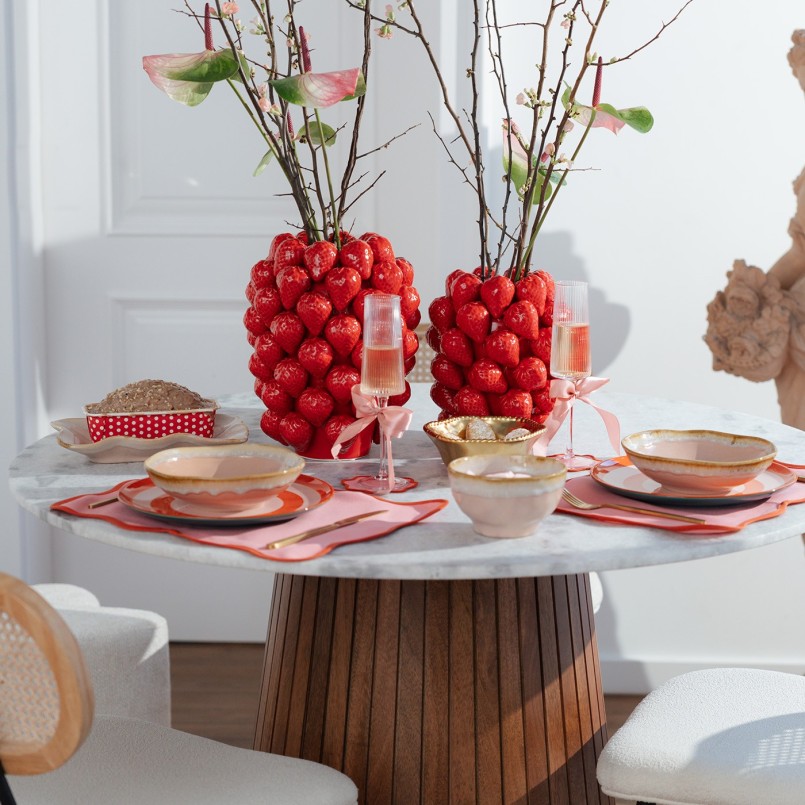 Table ronde en manguier massif et marbre - Grace - Kare Design