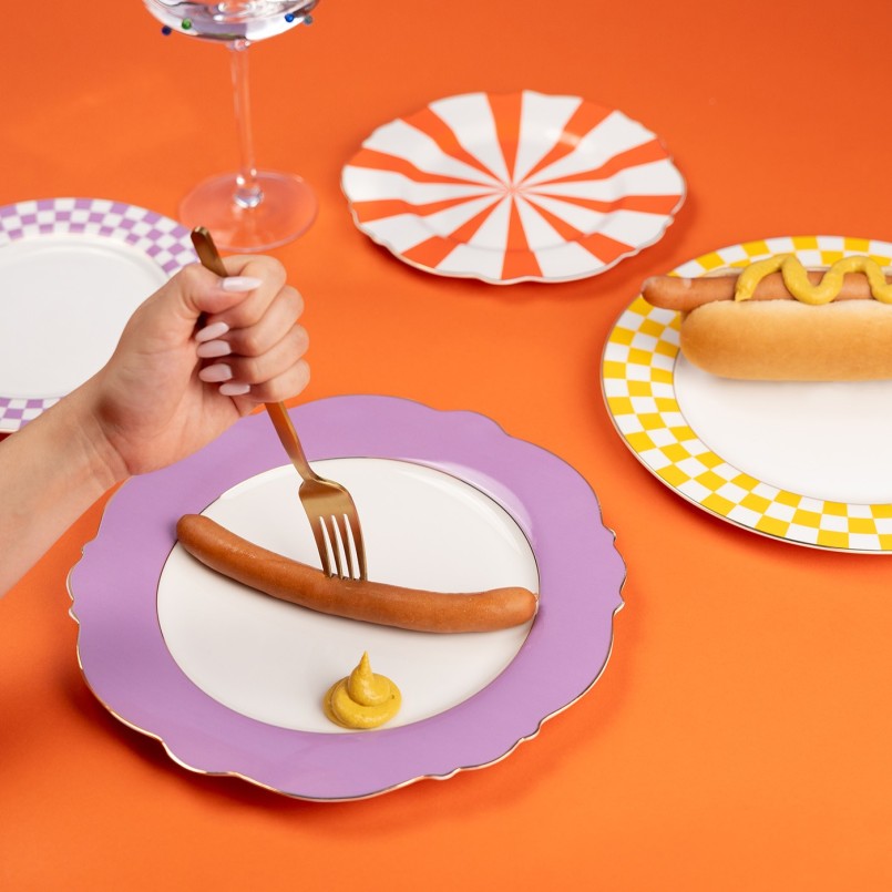 Assiettes rétro oranges et blanches - Harlequin - Kare Design