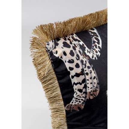 Coussin à franges léopard noir Kare Design