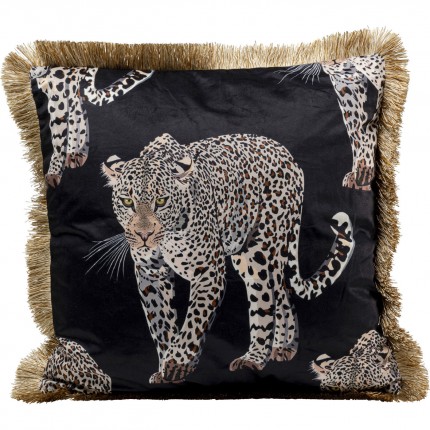 Coussin à franges léopard noir Kare Design