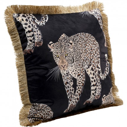 Cushion Fringe leopard black Kare Design