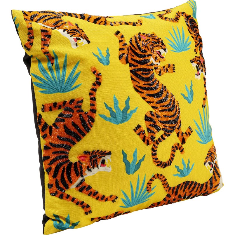 Coussin Tiger Love jaune 45x45cm