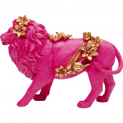 Déco lion rose fleurs 19cm Kare Design