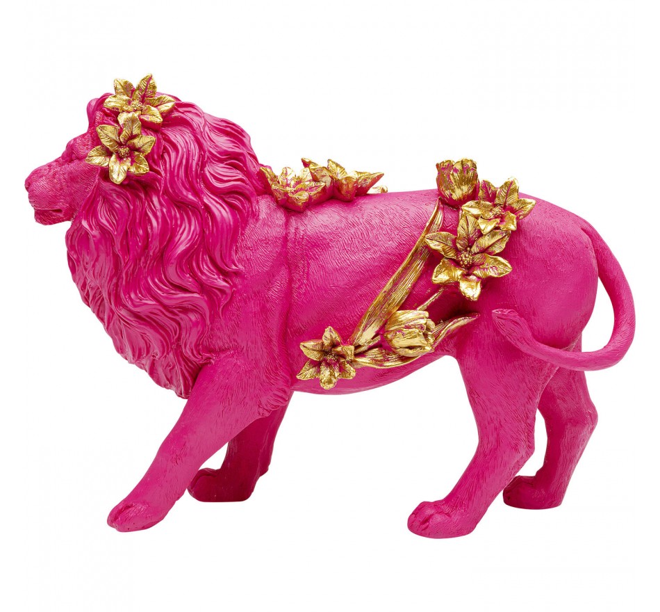 Déco lion rose fleurs 25cm Kare Design Déco lion rose fleurs 25cm Kare Design