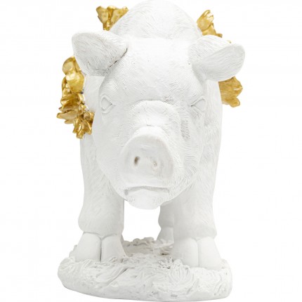 Déco cochon blanc fleurs 35cm Kare Design