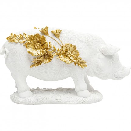 Déco cochon blanc fleurs 35cm Kare Design