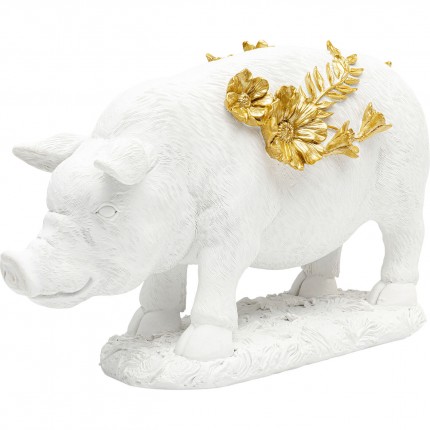 Déco cochon blanc fleurs 35cm Kare Design