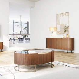 Table basse effet bois et verre avec tiroir - Giorgio - Kare Design