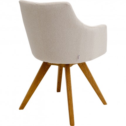 Chaise avec accoudoirs pivotante Coco crème et chêne Kare Design