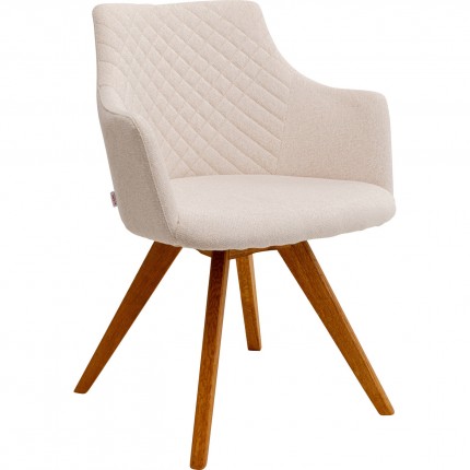 Chaise avec accoudoirs pivotante Coco crème et chêne Kare Design