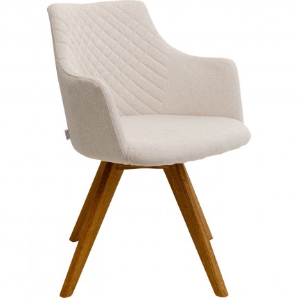 Chaise avec accoudoirs pivotante Coco crème et chêne Kare Design