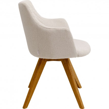 Chaise avec accoudoirs pivotante Coco crème et chêne Kare Design