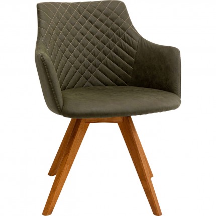 Swivel chair with armrests Coco green and oak Kare Design
