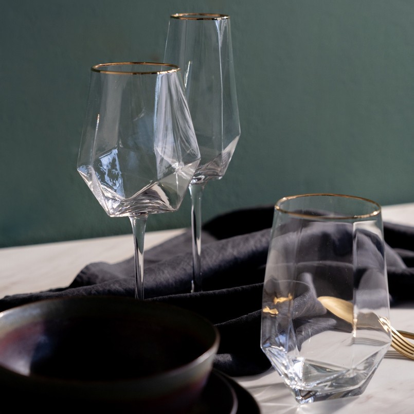 Verres à eau dorés - Diamond Rim - Kare Design