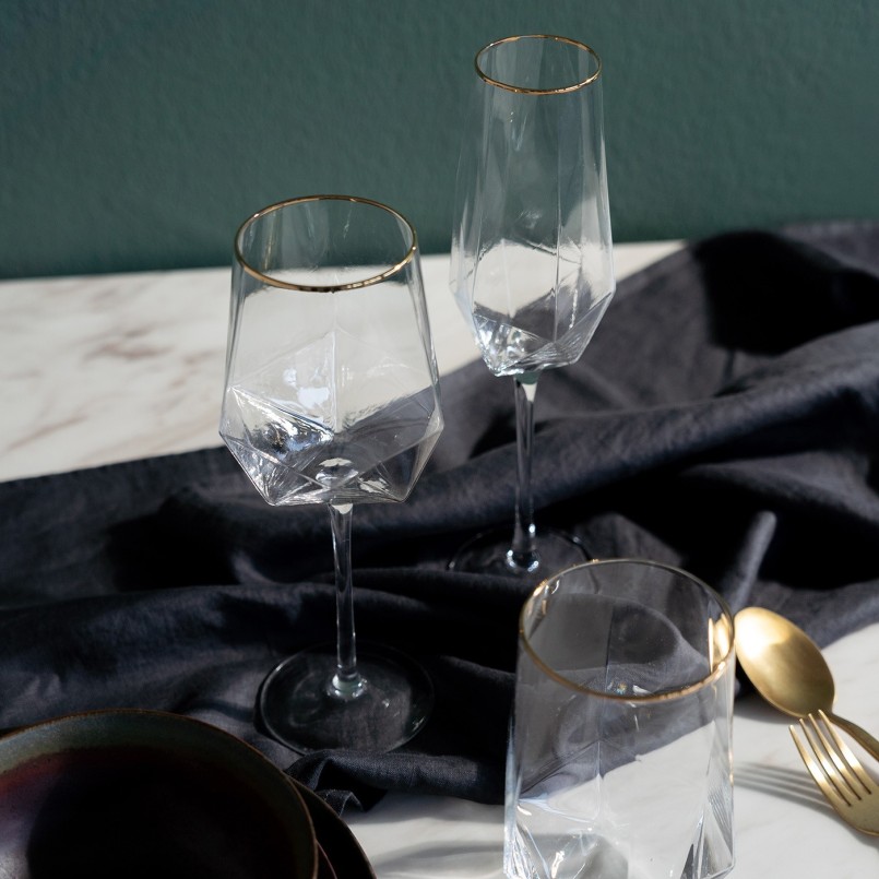 Verres à eau dorés - Diamond Rim - Kare Design