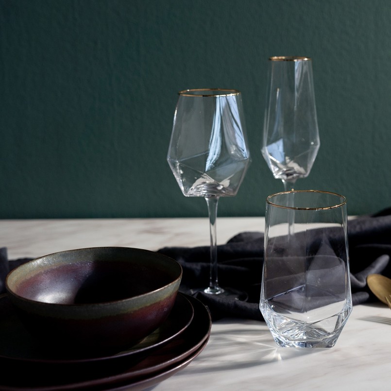 Verres à vin doré - Diamond Rim - Kare Design