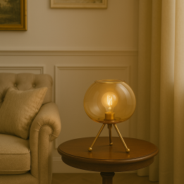 Lampe en verre ambré et acier doré - Sphere - Kare Design