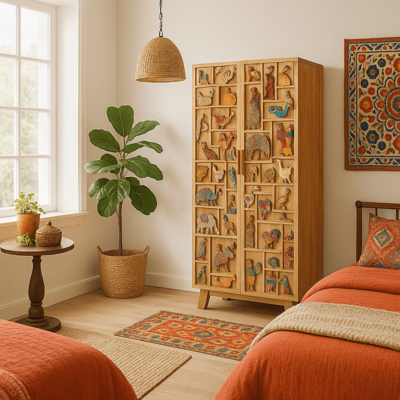 Armoire en bois sculpté motifs d'animaux - Zoo - Kare Design
