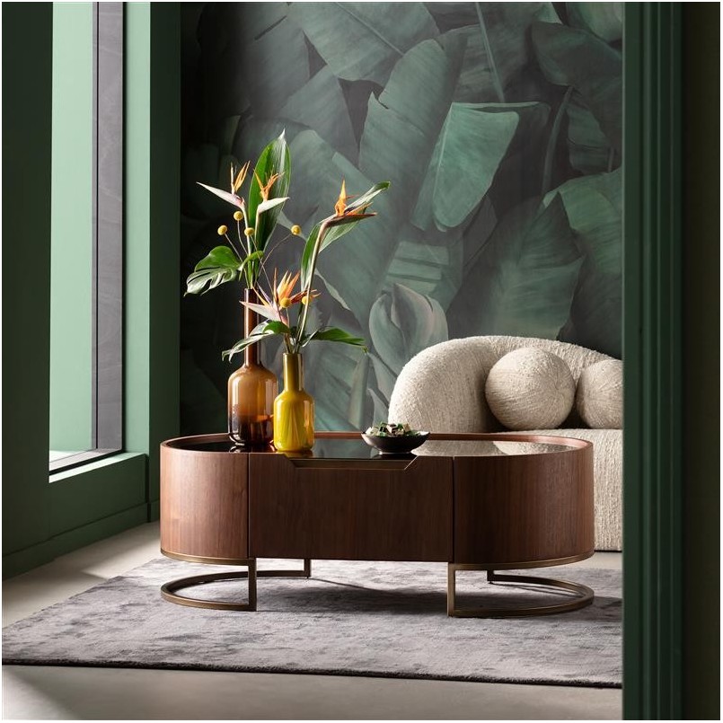 Wood and glass effect coffee table with drawer - Giorgio - Kare Design