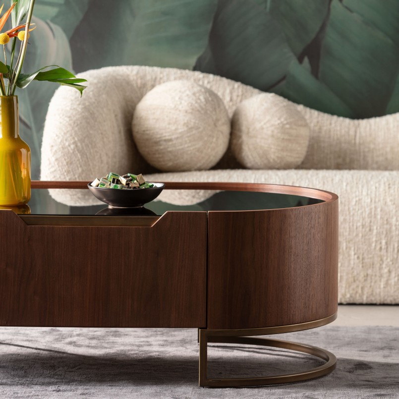 Table basse effet bois et verre avec tiroir - Giorgio - Kare Design