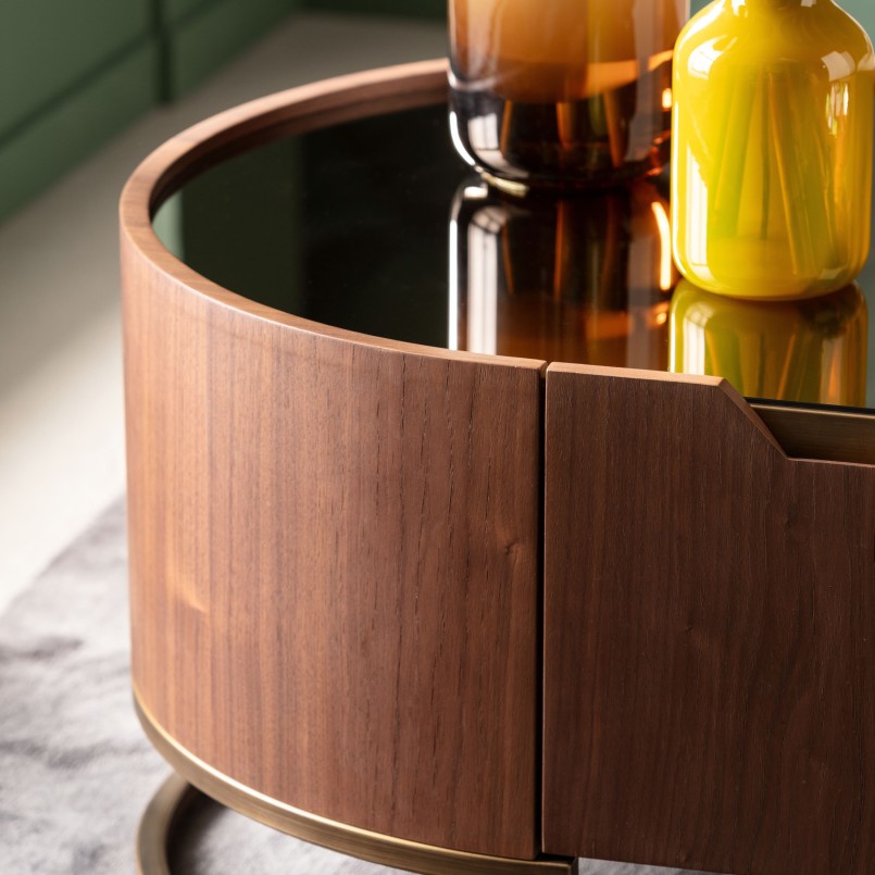 Table basse effet bois et verre avec tiroir - Giorgio - Kare Design