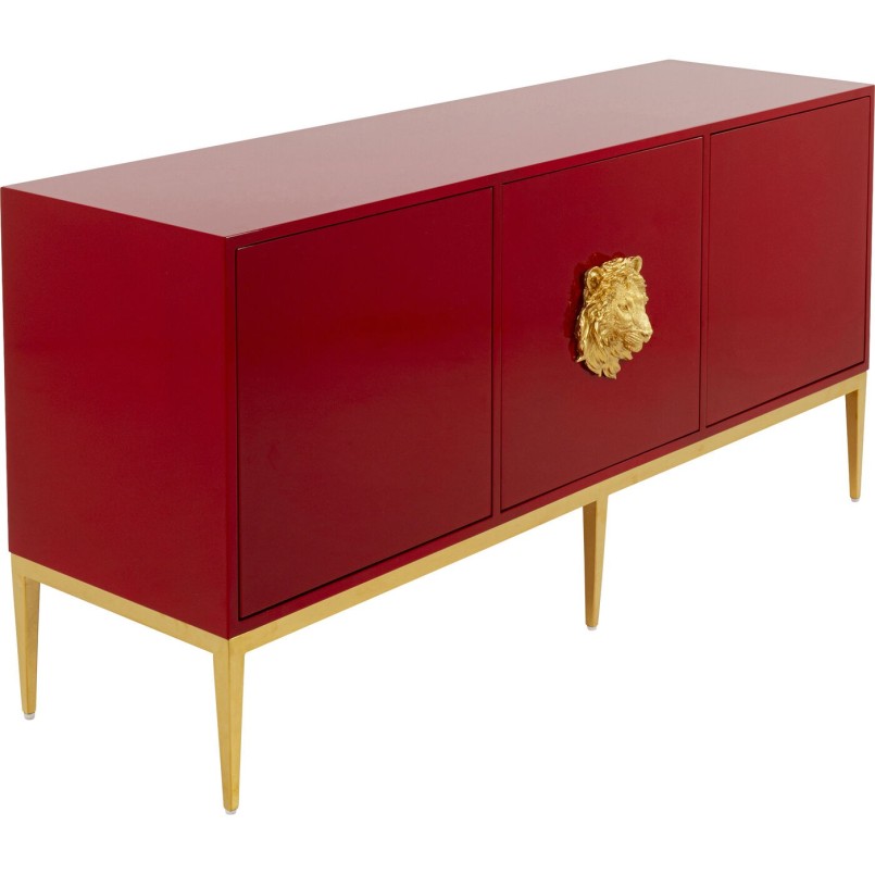 Buffet rouge tête de lion doré - Leone - Kare Design