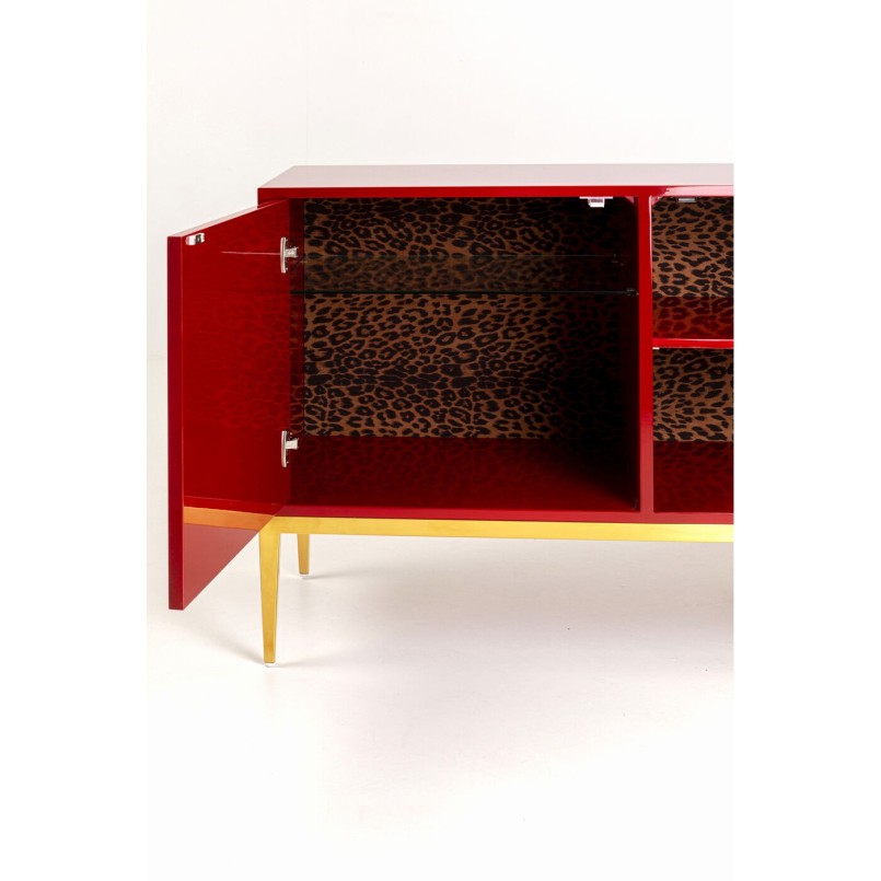 Buffet rouge tête de lion doré - Leone - Kare Design