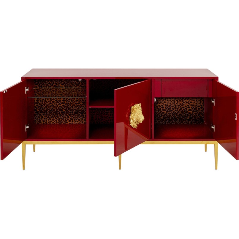 Buffet rouge tête de lion doré - Leone - Kare Design