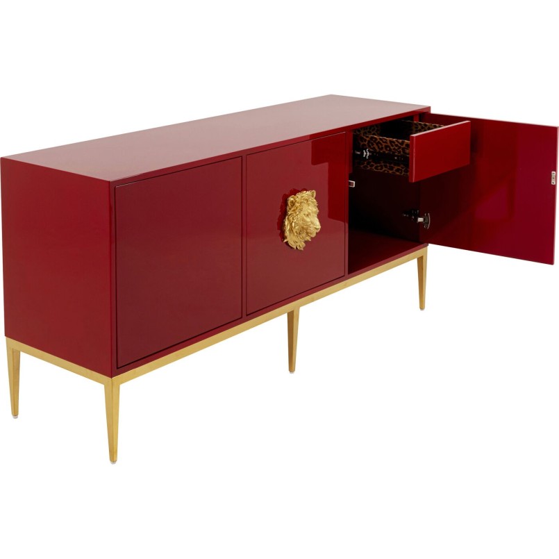 Buffet rouge tête de lion doré - Leone - Kare Design