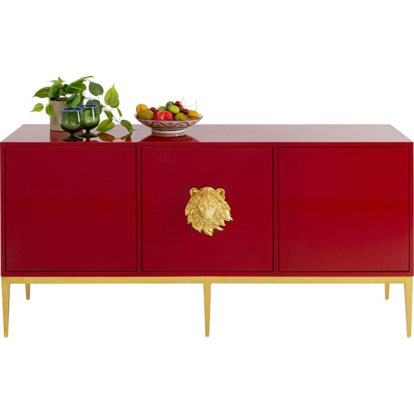 Buffet rouge tête de lion doré - Leone - Kare Design