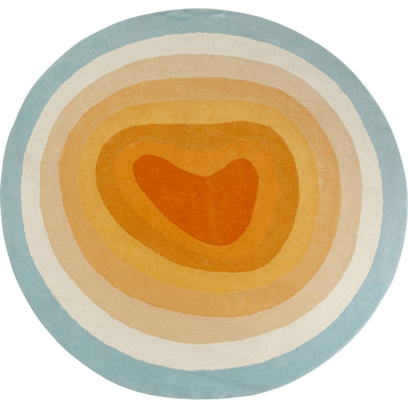 Tapis rond dégradé orange, jaune et bleu - Aura - Kare Design