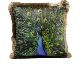 Coussin paon à franges dorées - Kare Design