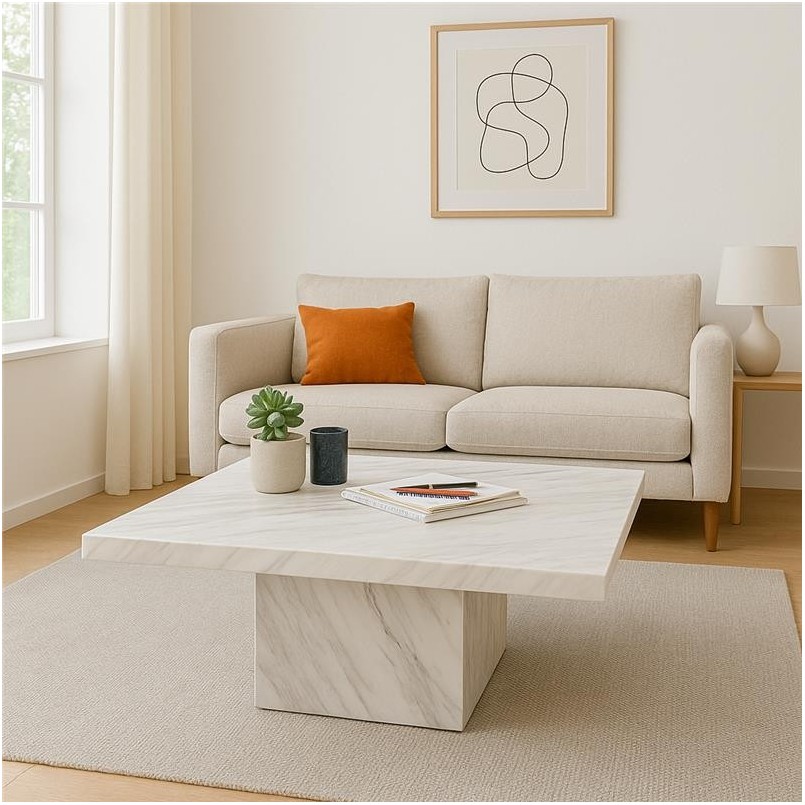 Table basse carrée effet marbre blanc - Artistico - Kare Design