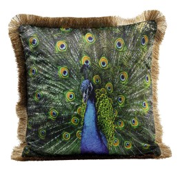 Coussin paon à franges dorées - Kare Design
