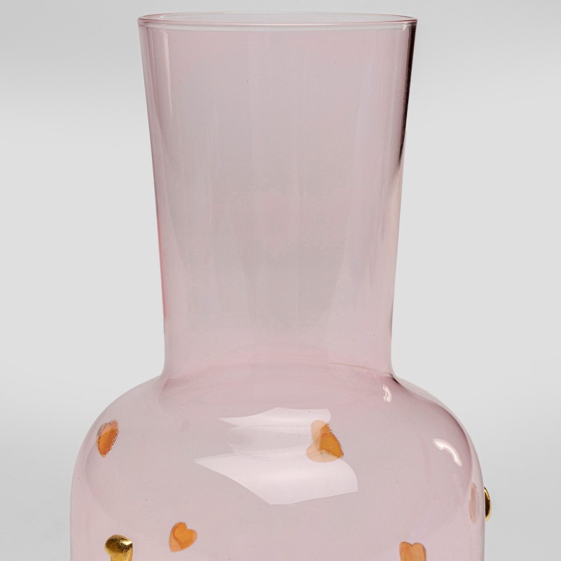 Pink glass carafe with golden hearts - Party Hearts - Kare Design