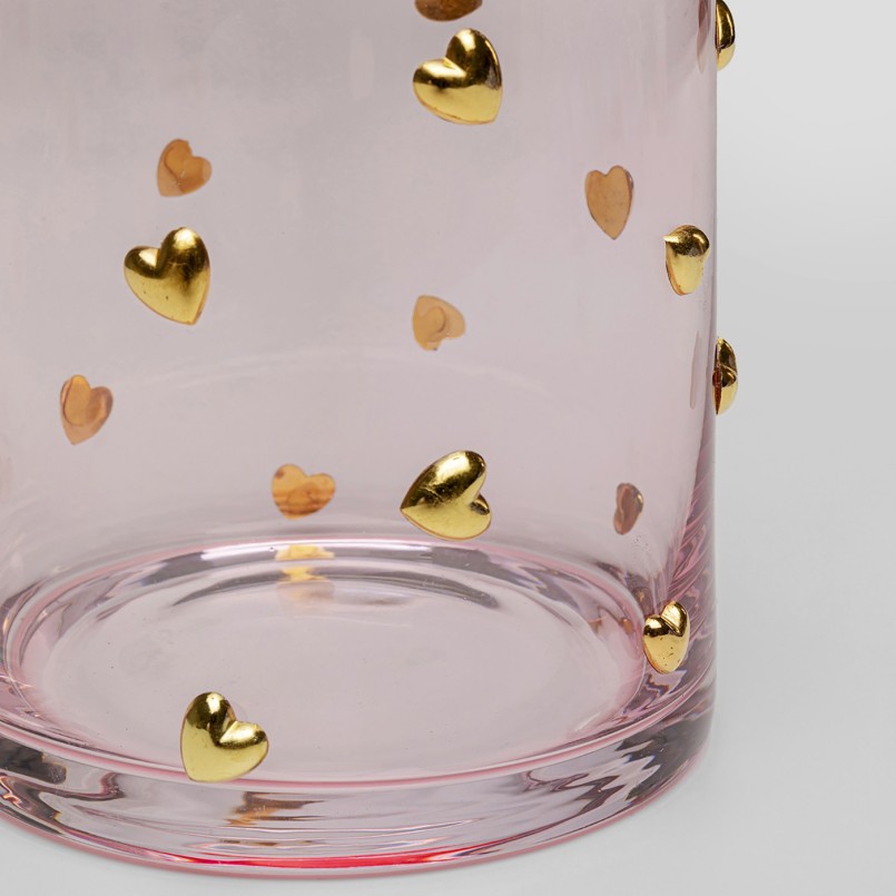 Pink glass carafe with golden hearts - Party Hearts - Kare Design