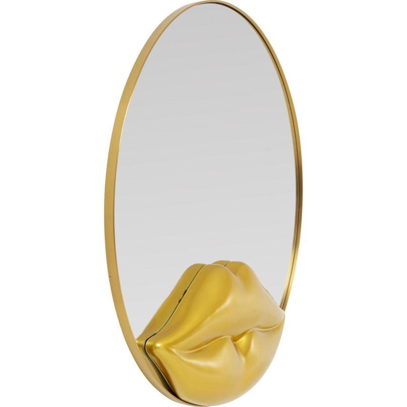 Miroir rond avec lèvres dorées - Kare Design