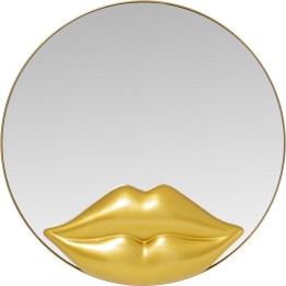 Miroir rond avec lèvres dorées - Kare Design