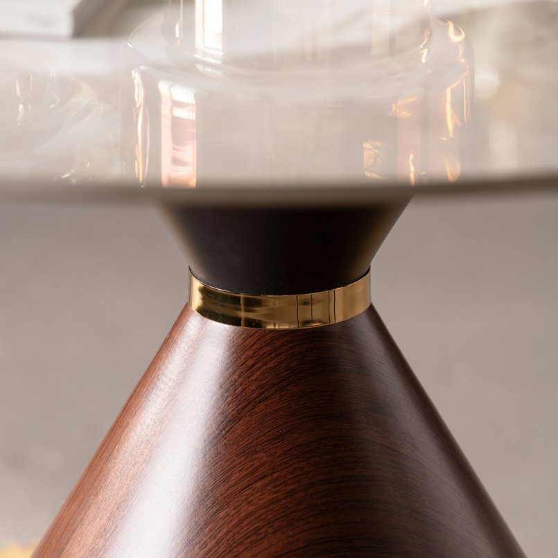 Table ronde en céramique blanche et noyer - Cono - Kare Design
