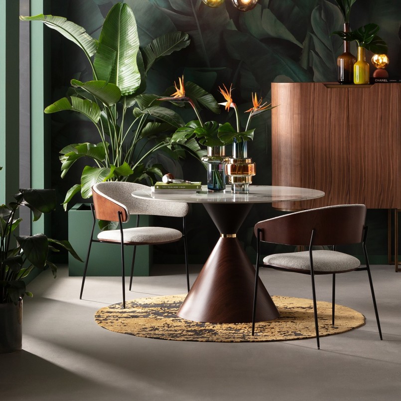 Table ronde en céramique blanche et noyer - Cono - Kare Design